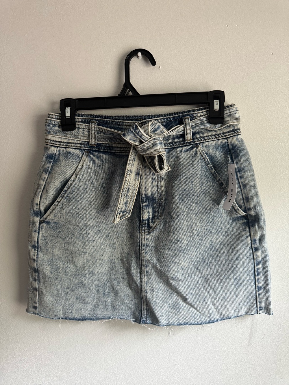 PacSun Light Wash Acid Denim Mini Skirt with Self-Tie Belt